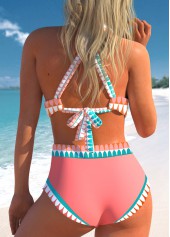 Bowknot Mid Waisted Tribal Print Pink Bikini Set | thumb picture 