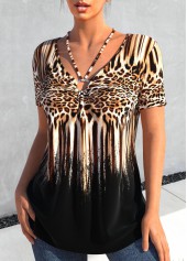 Black Circular Ring Leopard Short Sleeve T Shirt | thumb picture 