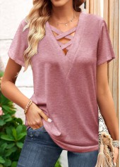Dusty Pink Criss Cross Short Sleeve T Shirt