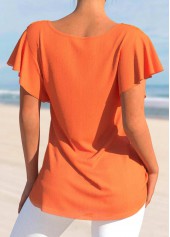 Orange Lace Short Sleeve Split Neck T Shirt | thumb picture 