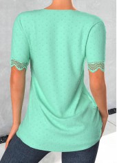 Mint Green Patchwork Short Sleeve Split Neck Blouse | thumb picture 