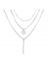 Geometric Pattern Alloy Detail Silver Round Necklace | thumb picture 
