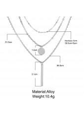 Geometric Pattern Alloy Detail Silver Round Necklace | thumb picture 