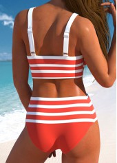Patchwork High Waisted Striped Coral Bikini Set | thumb picture 