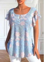 Light Blue Lace Short Sleeve T Shirt | thumb picture 