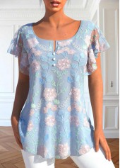 Light Blue Lace Short Sleeve T Shirt