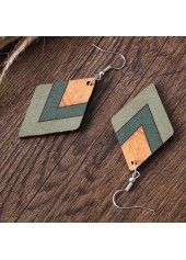 Green Square Geometric Wood Drop Earrings | thumb picture 