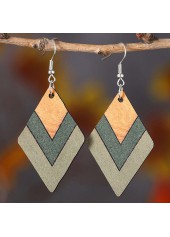 Green Square Geometric Wood Drop Earrings