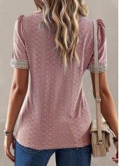 Pink Patchwork Short Sleeve V Neck T Shirt | thumb picture 