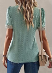 Green Patchwork Short Sleeve V Neck T Shirt | thumb picture 