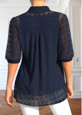 Navy Button Half Sleeve Shirt Collar Blouse | thumb picture 