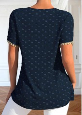 Navy Patchwork Short Sleeve V Neck T Shirt | thumb picture 