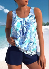 Bowknot High Waisted Floral Print Blue Tankini Set