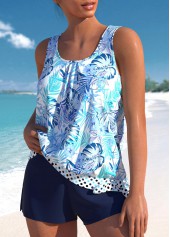 Bowknot High Waisted Floral Print Blue Tankini Set | thumb picture 