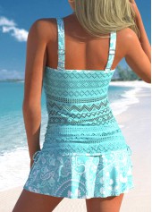 Lace Drawstring Mid Waisted Paisley Print Cyan Tankini Set | thumb picture 
