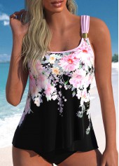 Plus Size Cross Hem Pink Tankini Set