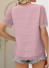 Pink Patchwork Short Sleeve V Neck Blouse