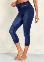 Denim Blue High Waisted Capri Elastic Waist Leggings