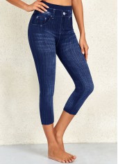 Denim Blue High Waisted Capri Elastic Waist Leggings | thumb picture 