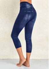Denim Blue High Waisted Capri Elastic Waist Leggings | thumb picture 