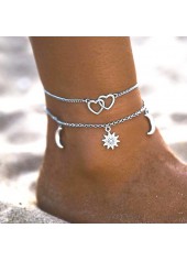 Metal Detail Silver Heart Anklet Set