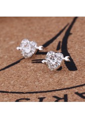 Silver Heart Rhinestone Arrow Detail Earrings