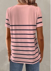 Plus Size Light Pink Button Striped T Shirt | thumb picture 