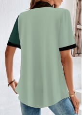 Green Button Short Sleeve Shirt Collar Blouse | thumb picture 