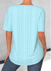 Light Blue Jacquard Short Sleeve Split Neck Blouse