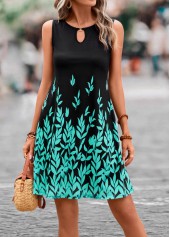 Cyan Cut Out Leaf Print Dress | thumb picture 