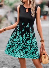 Cyan Cut Out Leaf Print Dress | thumb picture 