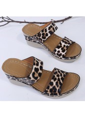 Dark Camel Leopard Open Toe Low Heel Sliders | thumb picture 