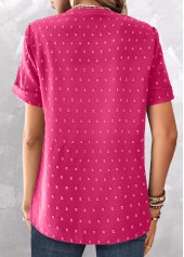 Hot Pink Jacquard Short Sleeve Split Neck Blouse | thumb picture 
