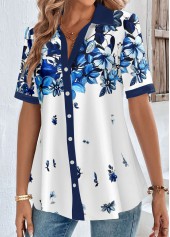 White Button Floral Print Short Sleeve Blouse | thumb picture 