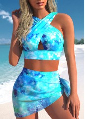 Mesh High Waisted Tie Dye Print Bikini Set