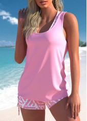 Three-piece Mid Waisted Geometric Print Pink Tankini Set | thumb picture 