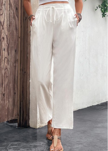 women clothes image of White Pocket Drawastring High Waisted Pants