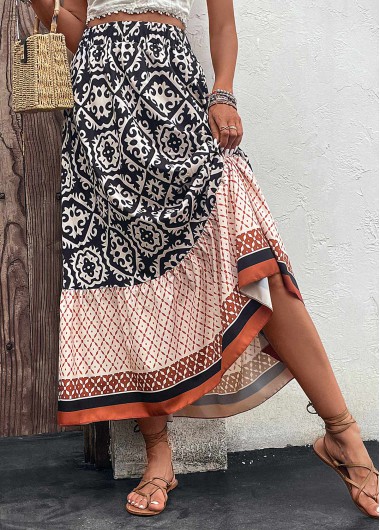 Modlily Multi Color Patchwork Tribal Print Maxi Skirt - L