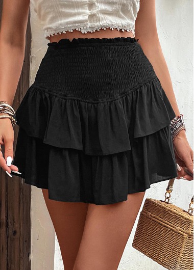 Modlily Black Smocked A Line Elastic Waist Short Skirt - M