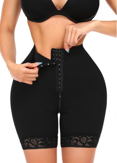 Modlily Black Lace Zipper High Waisted Shapewear Panties - 3XL