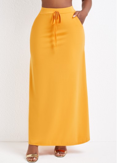 Modlily Ginger Pocket A Line Drawastring Maxi Skirt - XL