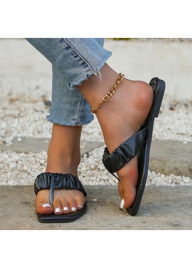 Modlily Flip Flops Black Toe Post Low Heel Flip Flops - 36