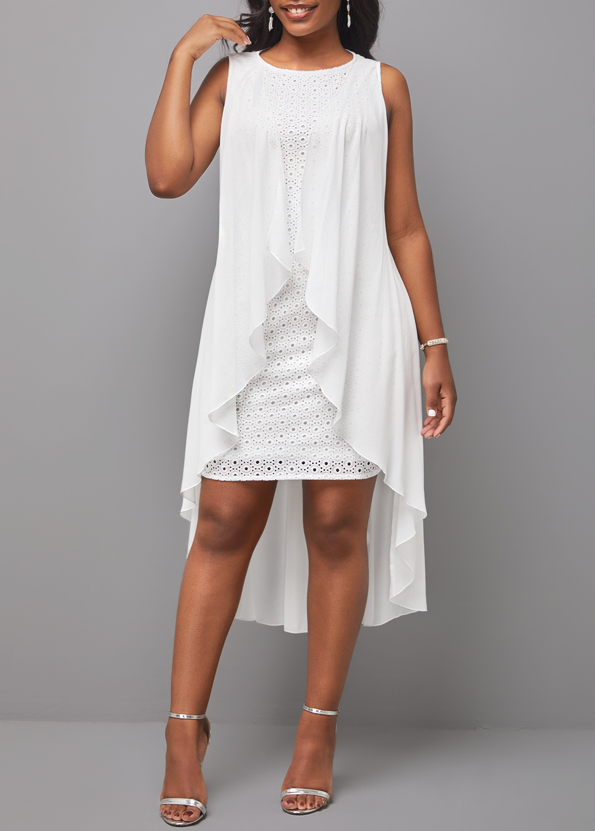 Plus Size White Cut Out High Low Dress