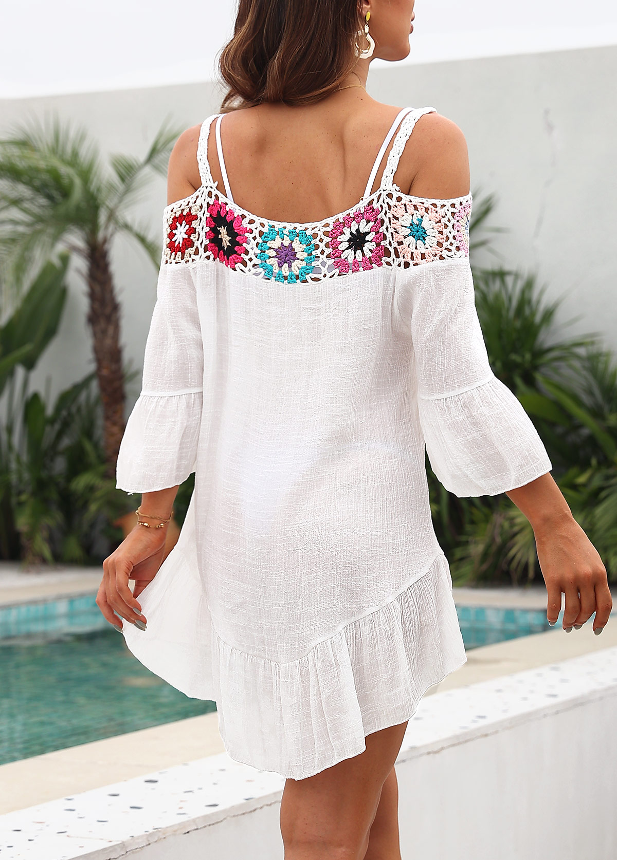 Patchwork Geometric Print White Cover Up