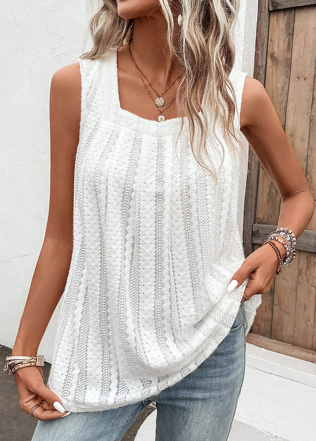White Breathable Square Neck Tank Top