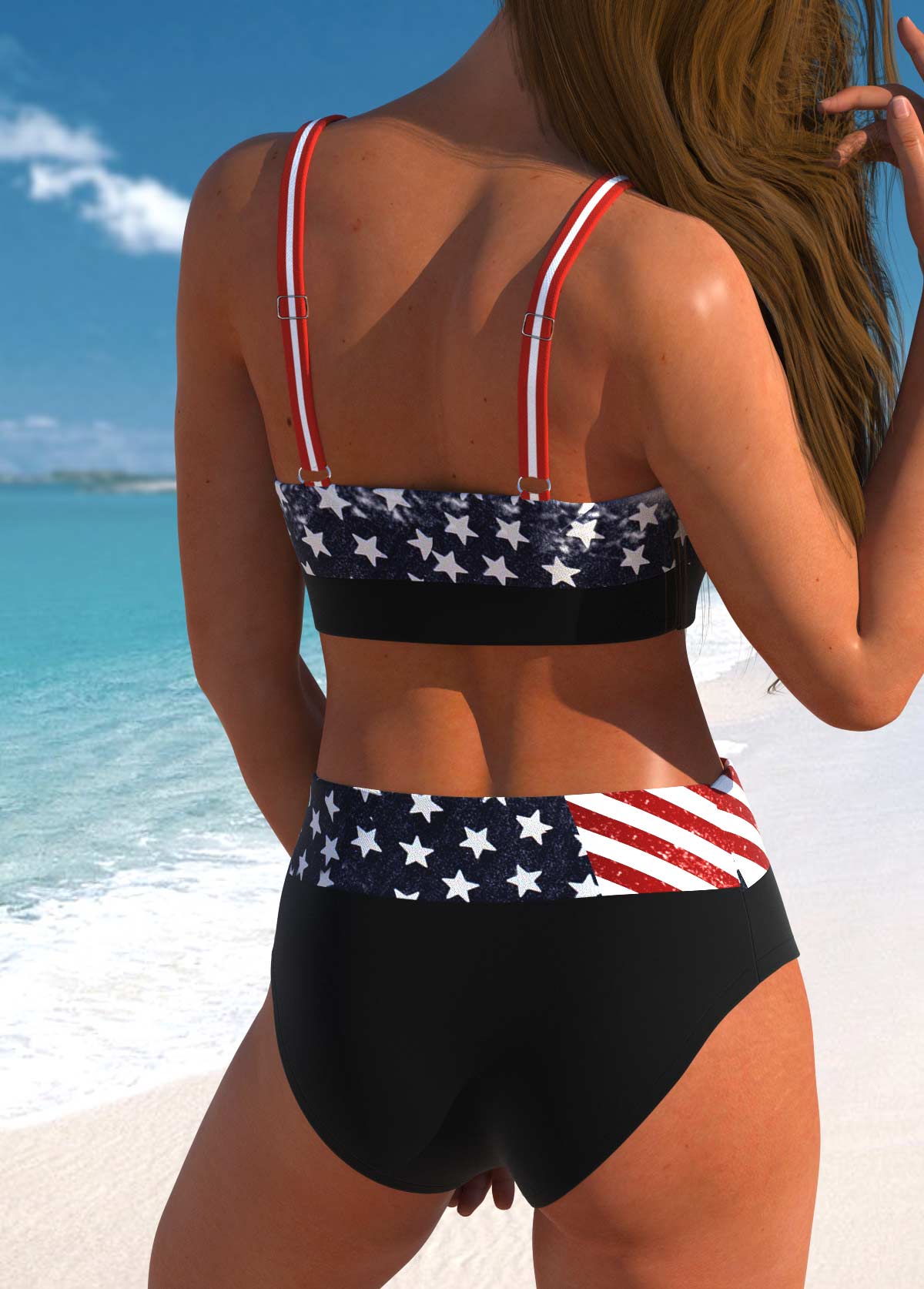 Bowknot High Waisted American Flag Print Bikini Set