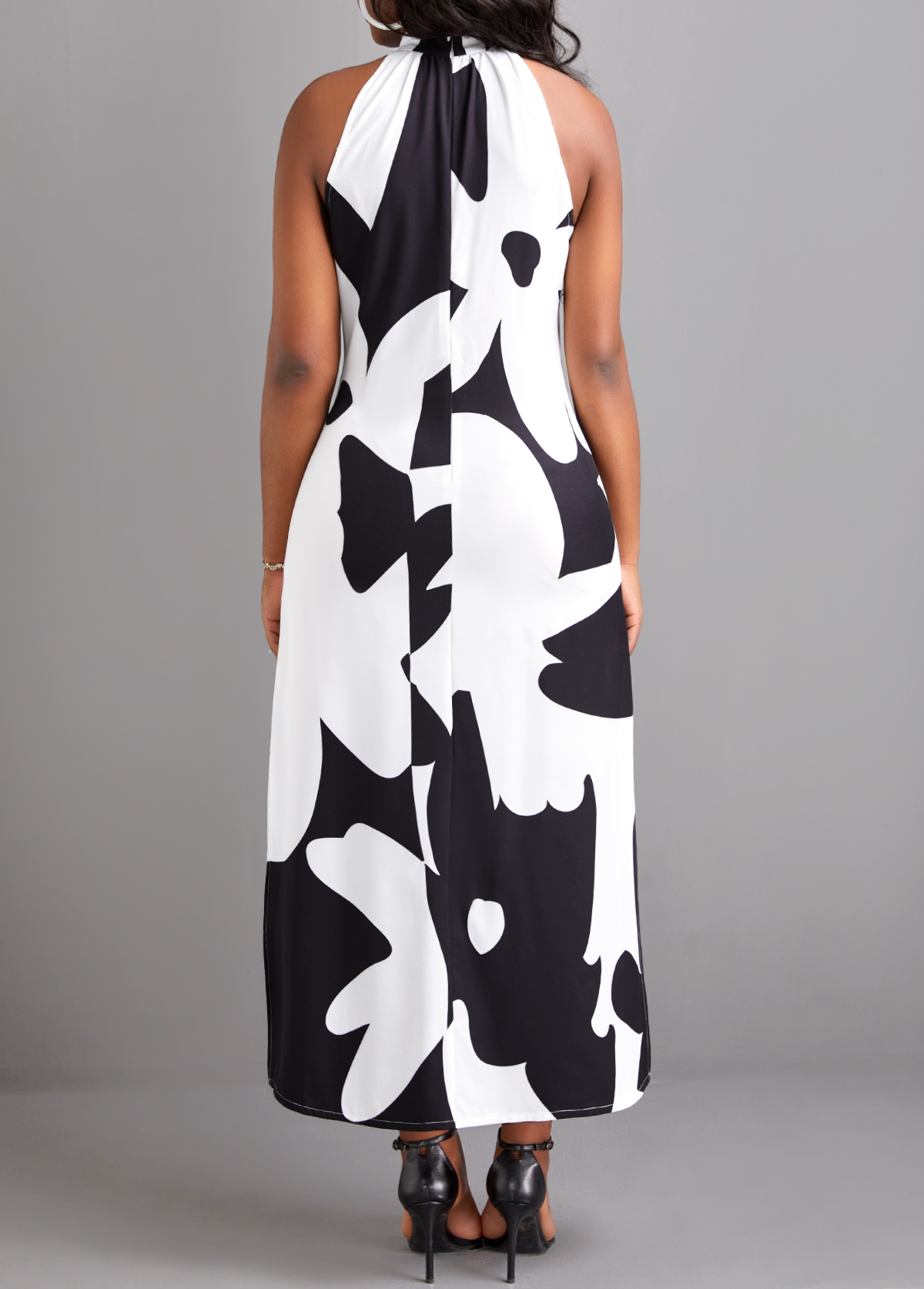 Black Split Floral Print A Line Maxi Dress