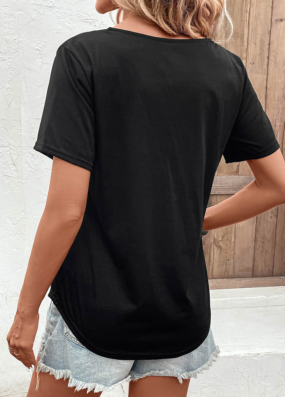 Black Short Sleeve V Neck T Shirt