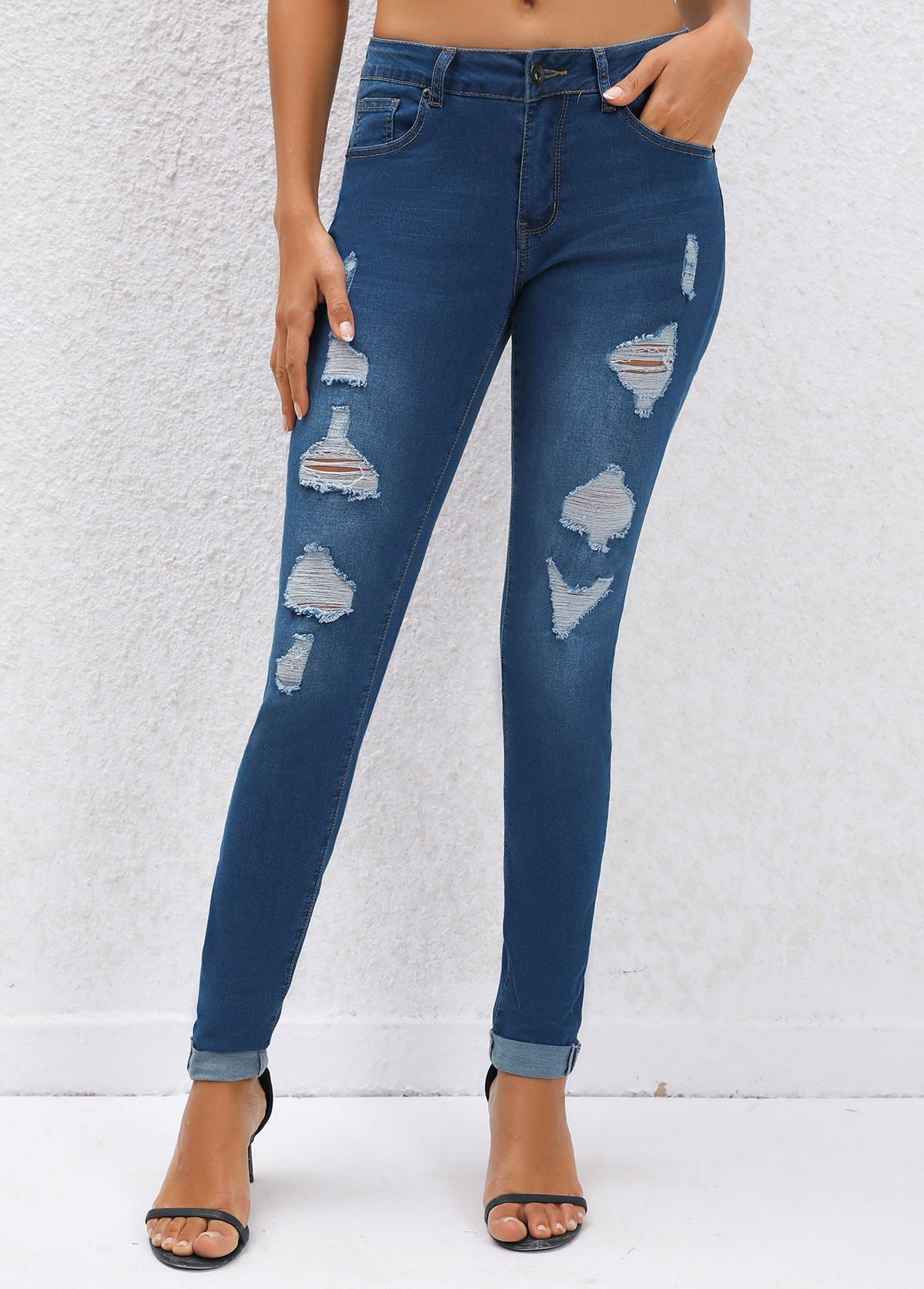Navy Pocket Jogger Button Fly Mid Waisted Jeans