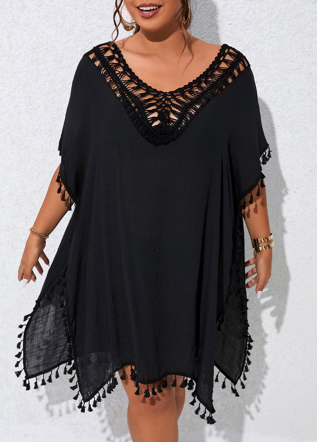 Plus Size Patchwork Black Cover Up